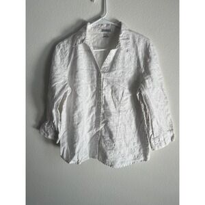 Richard Malcolm Blouse Top Womens Large White Linen Eyelet Button Front Shirt